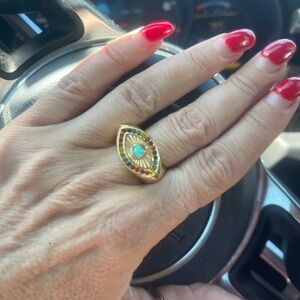 Kurt Geiger London Evil Eye Statement Ring Multicolor Crystal Gold Tone w/ Box